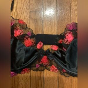 For Love and Lemons heart black embroidered COUTURE SATIN lift underbust M 36 B